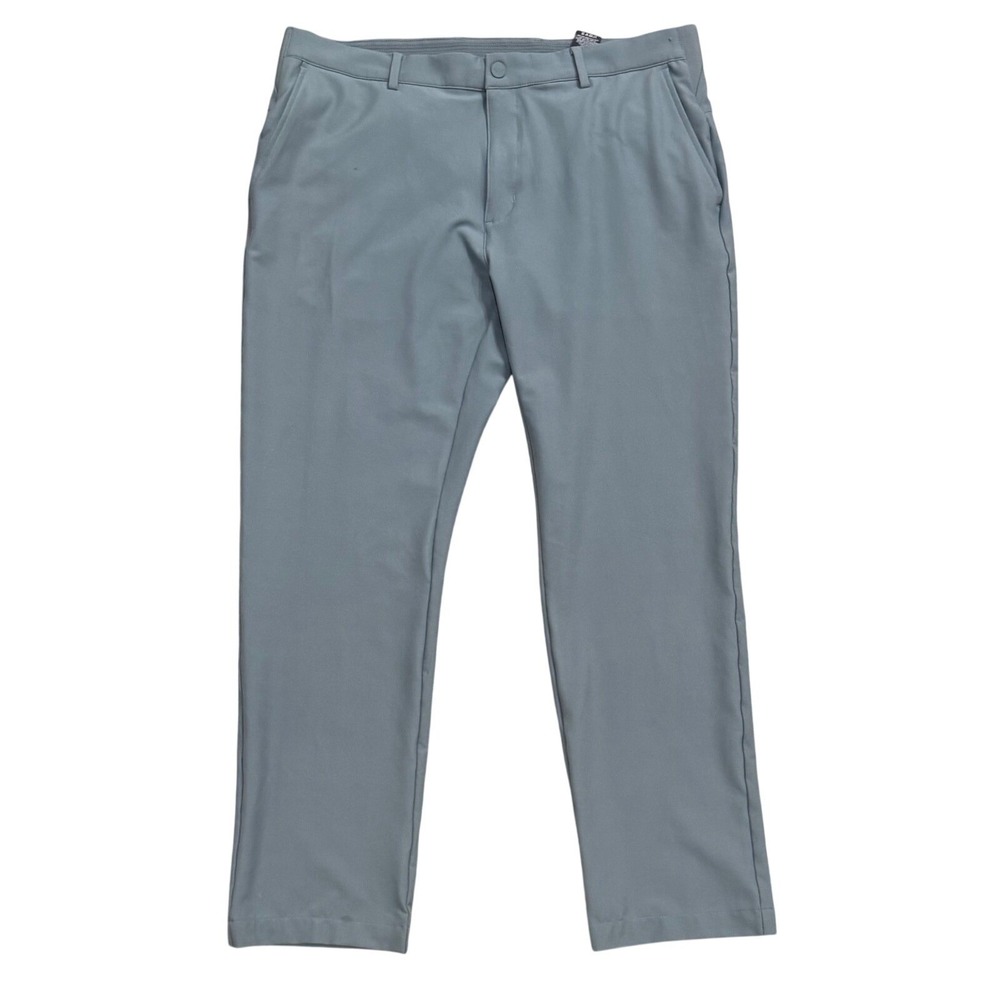 Greg Norman Performance Golf Pants 36x30 Blue Grey Stretch Flat Front Shark Logo
